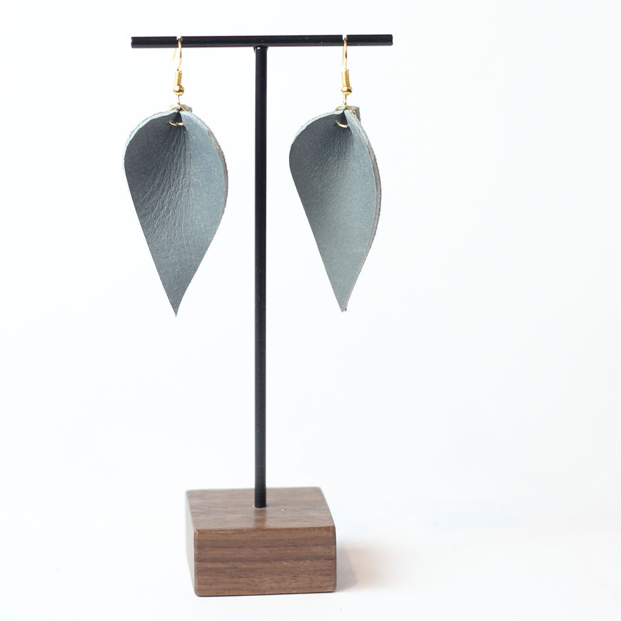Leather Leaf Earring - Gray