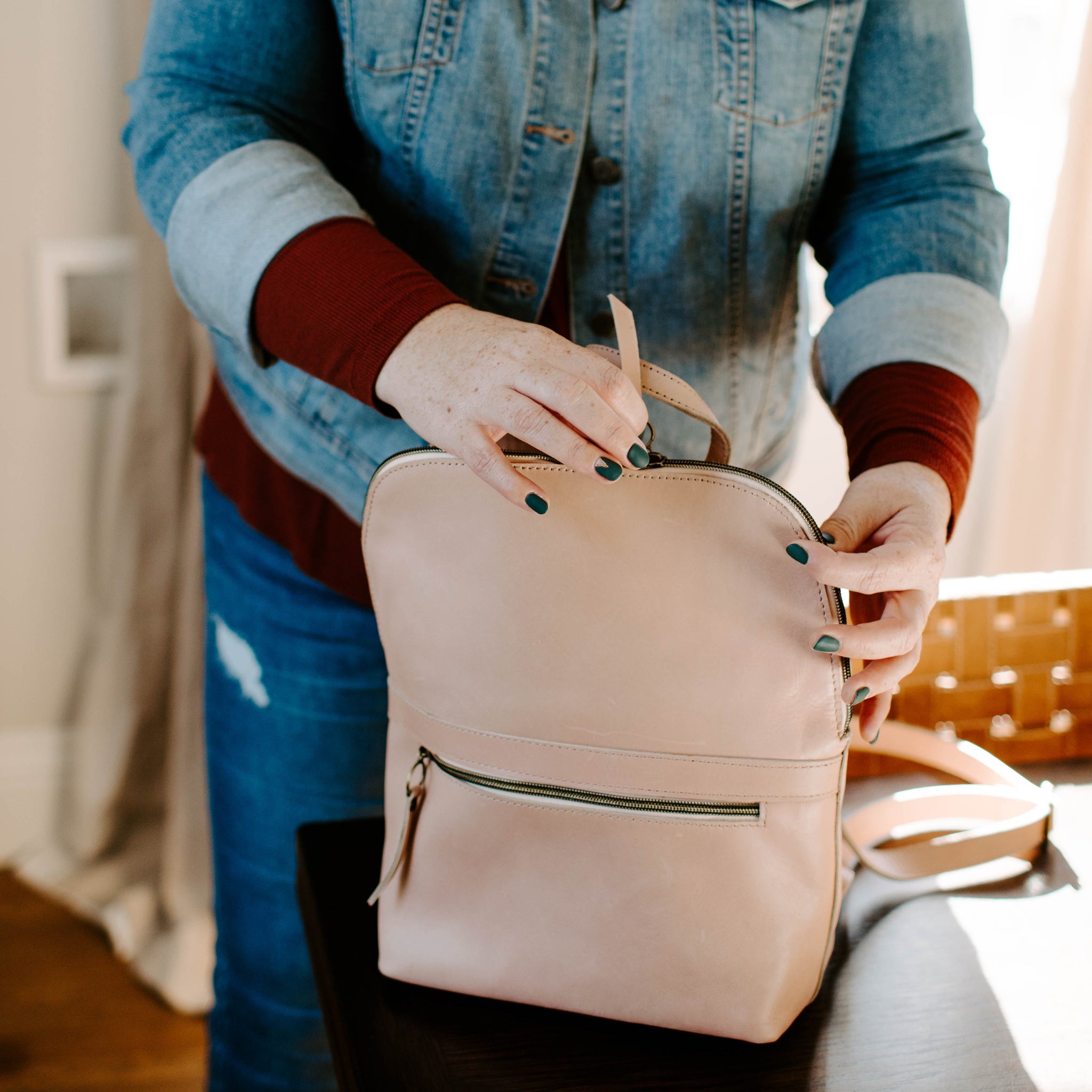 beige leather backpack purse Leather Backpack Purse