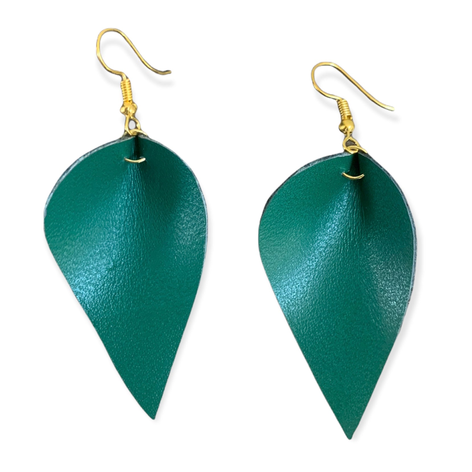Leather leaf earrings - wide form